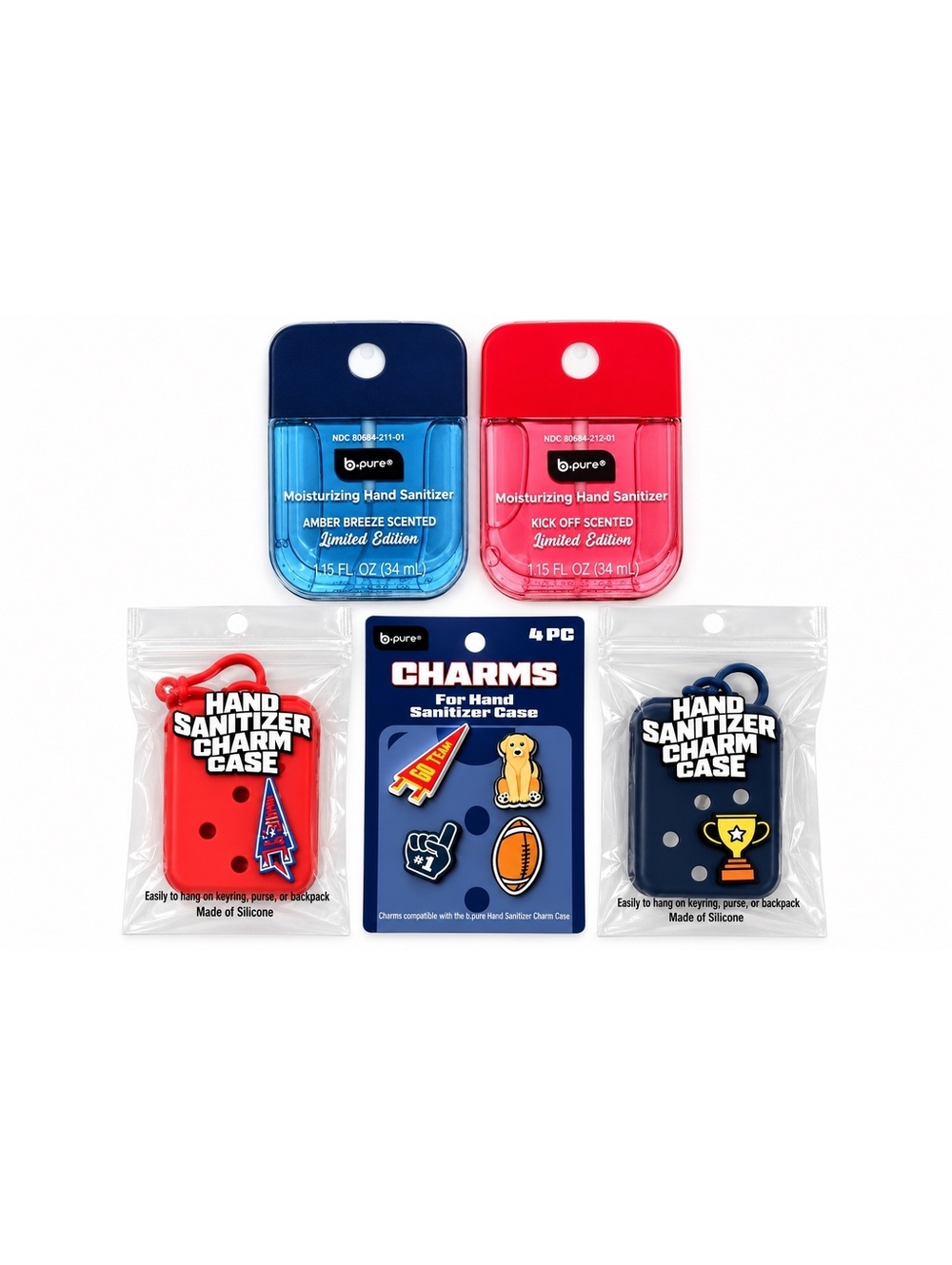 b.pure Hand Sanitizer & Charm Case 5 Piece Bundle Limited Edition Sports